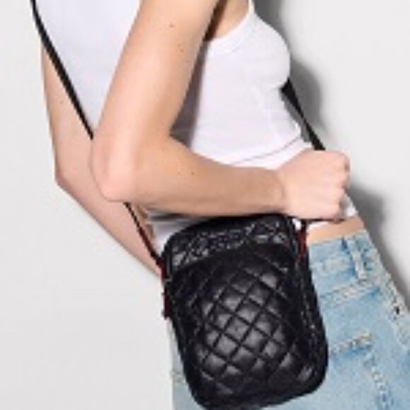 Womens MZ Wallace Metro Black Quilted Nylon Mini Crossbody Bag - Picture 1 of 10